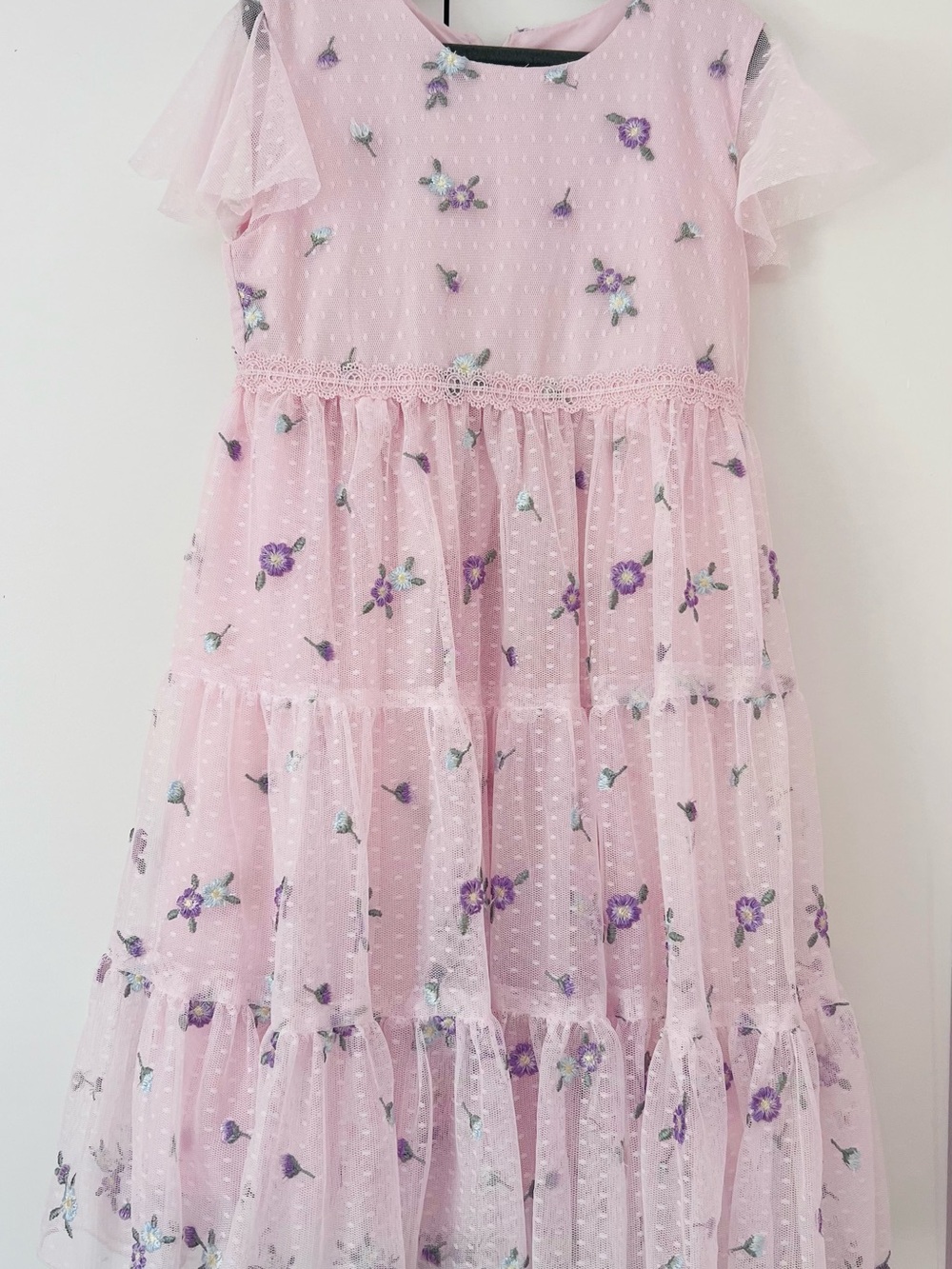 Biscotti Pink Floral Embroidered Tiered Dress